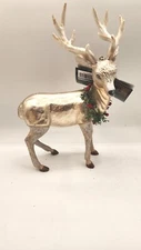 Robert Stanley Glass Christmas Ornament Silver Gold Reindeer Wreath Deer XL 7" 
