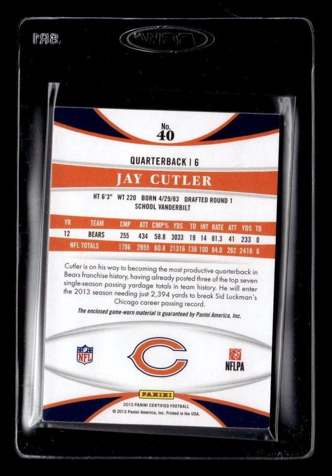 2013 Panini Certified #40 Jay Cutler Mirror Gold Materials #/49 - Image 2 of 2