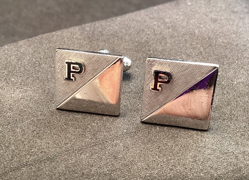 Shields Silver Tone P Initial Square Cufflinks Mo… - image 1
