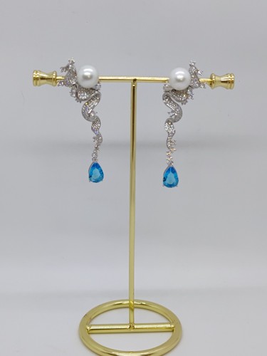 Genuine Huge Natural 14mm White Sea Pearl Earrings Drop PT950 Platinum Diamonds - Picture 21 of 24