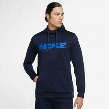NEW MEN  S NIKE THERMA PULLOVER HOODIE SWEATSHIRT  IN NAVY AND ROYAL BLUE  