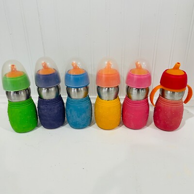 Lot of 6 Kid Basix The Safe Sippy2 Cups Bottles Stainless Steel Straw Spout