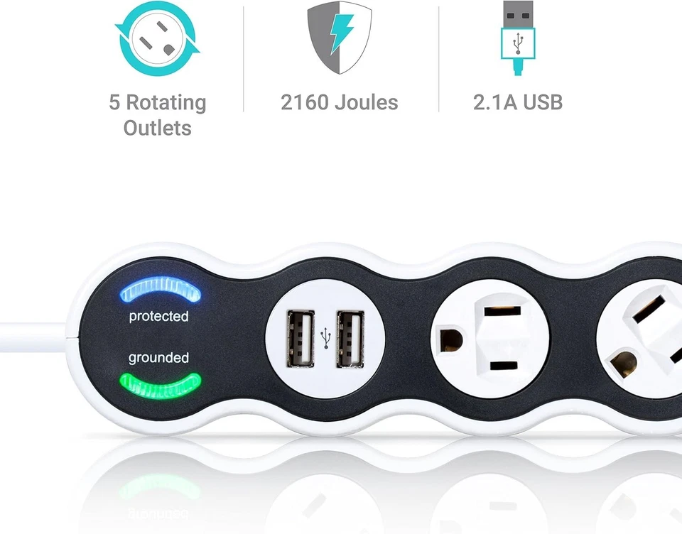 360 36052 Electrical White Surge Protector 5Outlet 2 4 ft Cord - Image 2 of 4