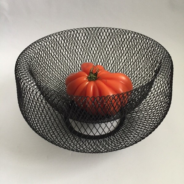 Design Obstkorb Aus Schwarzem Metall Im Flecht-Styling 30 Cm Durchmesser-image