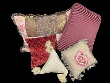 5 VTG VICTORIAN DECORATIVE ACCENT PILLOW BURGUNDY ROSE GOLD VARIOUS SHAPES SIZES