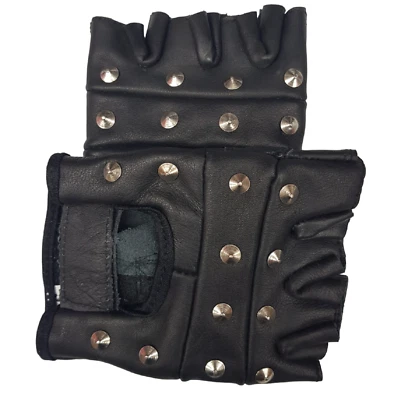 GEORGIO PEVIANI Black Stud Leather Gloves Unisex Winter Finger Less Studded Biker Punk Gloves