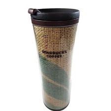 STARBUCKS 2010 BURLAP Coffee Bean Bag 16 oz Travel MUG Tumbler Acrylic
