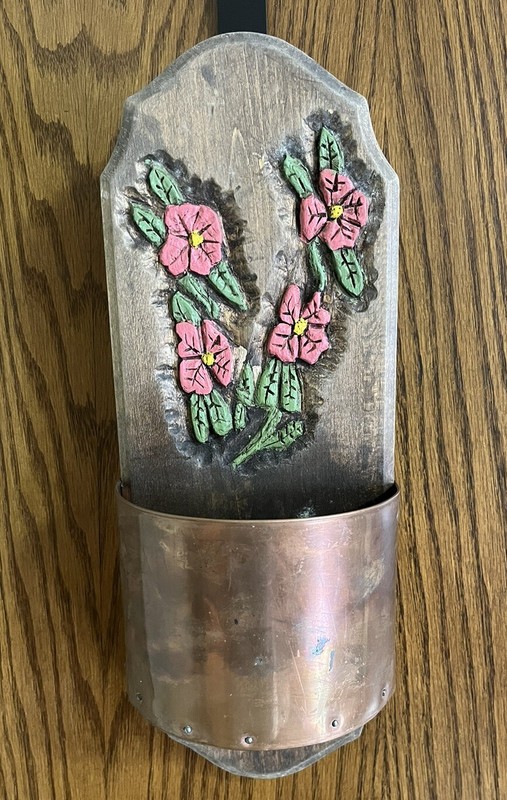 Folky/Funky Home Made Wood / Copper Hanging Planter Or Wall Organizer