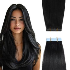 YILITE Tape In Hair Extensions Human Weft 1 Jet Black 20inch Invisible 20 pcs