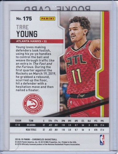 TRAE YOUNG ROOKIE CARD Playoff Basketball 2018 PANINI CHRONICLES RC Atlanta Hawk - Picture 2 of 2