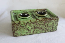 Green Glazed Ceramic Firepot with Two Fuel Gel Reservoirs