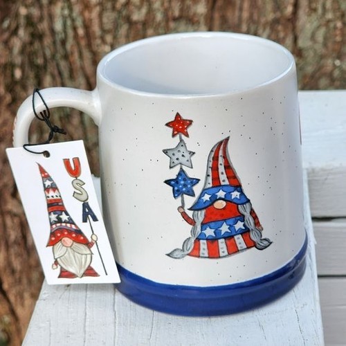 Sheffield Home Design White Ceramic Patriotic Gnome Coffee Mug 16 oz - Picture 2 of 12