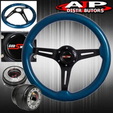 Quick Release For 86-98 Rx7 Blue Wood Black Center Deep Dish Steering Wheel