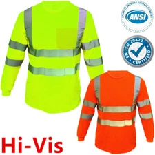 High Visibility T Shirt Hi Vis ANSI Class 3 Reflective Safety Lime Long Sleeve