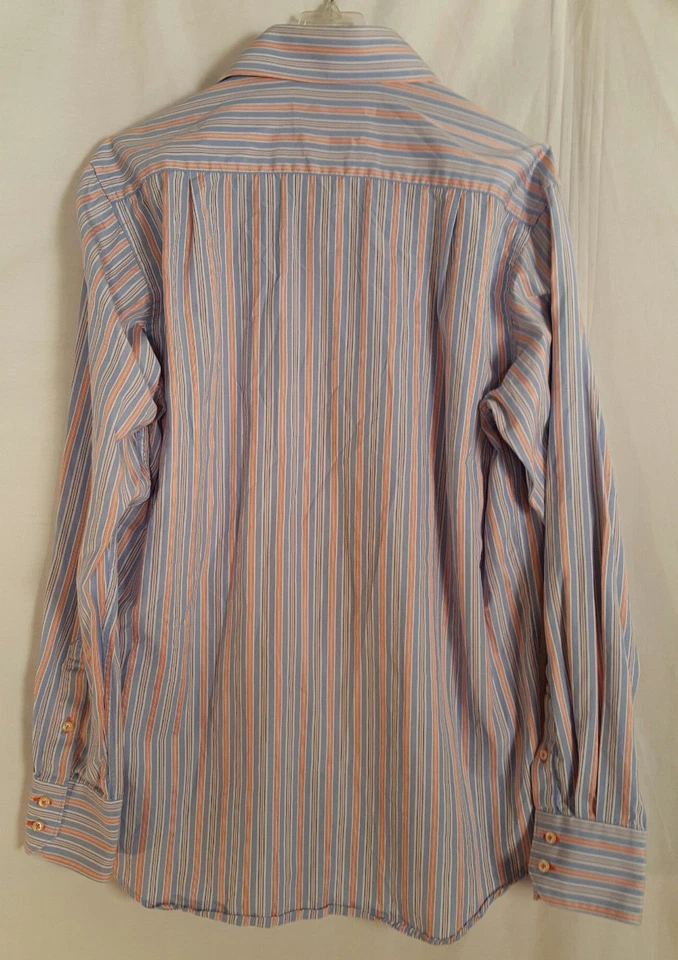 Camisa Carven Doble Ajuste Hombre Botón Frontal Azul y Naranja Talla Grande Foto 3 de 4