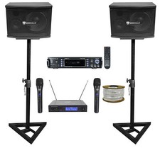 2 Rockville KPS65 Karaoke Speakers Bluetooth Amp Adjustable Stands Wireless Mics