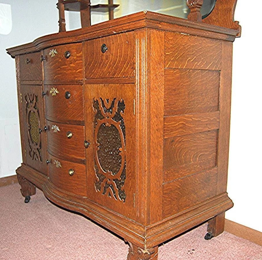 Antiguo juego de comedor de roble del siglo XIX mesa de extensión buffet Foto 3 de 4