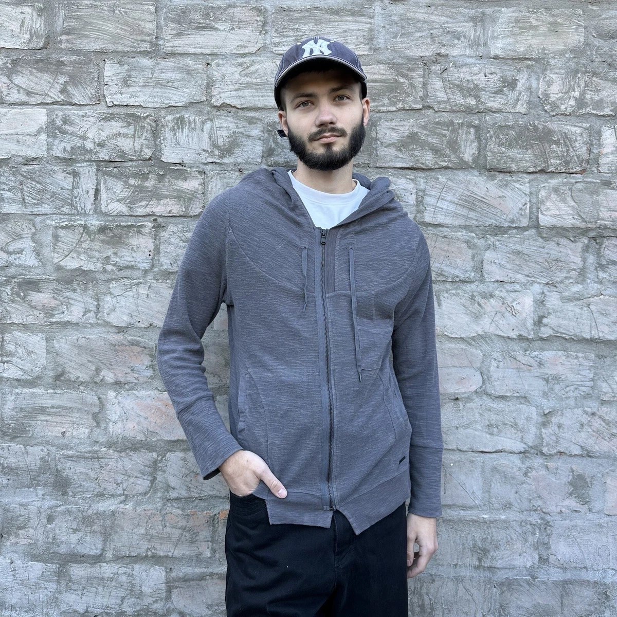 Men s Diesel Zip Up Grey Asymetrical Hoodie Size S