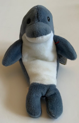 Ty - Beanie Babies - ECHO the DOLPHIN mit Etikett von 1996 GRAU WEISS