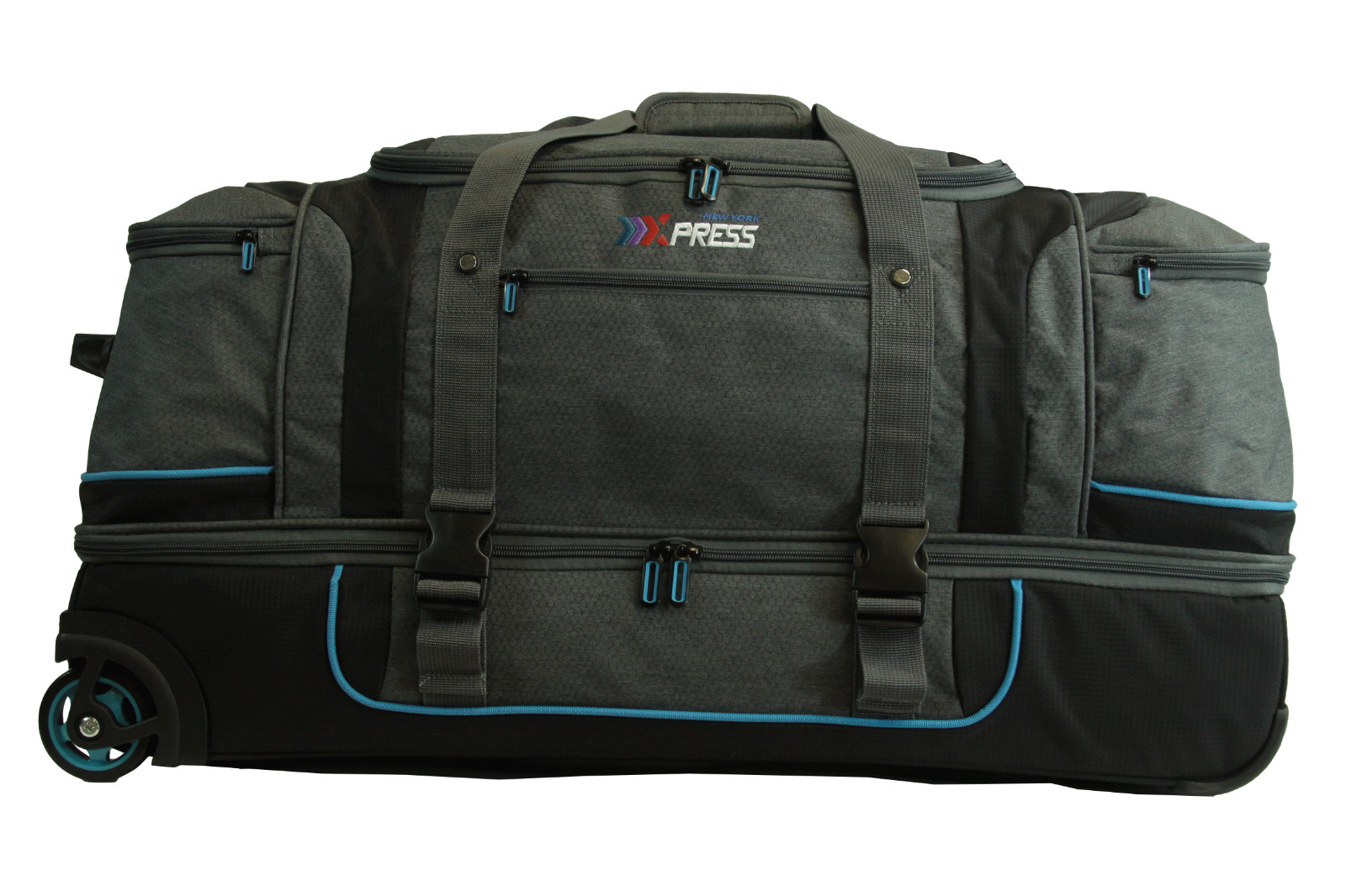 (Blue) 30" Rolling Duffel Bag Two Silent Wheels w/ Corner Covers