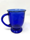 Vintage Cobalt Blue 16 oz Glass Footed Café Latte Coffee Mug Anchor Hocking, 5”