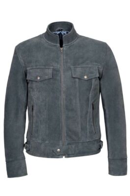 Suede Dark Grey Handmade Men Lambskin Leather Zipper Designer Biker Party Jacket