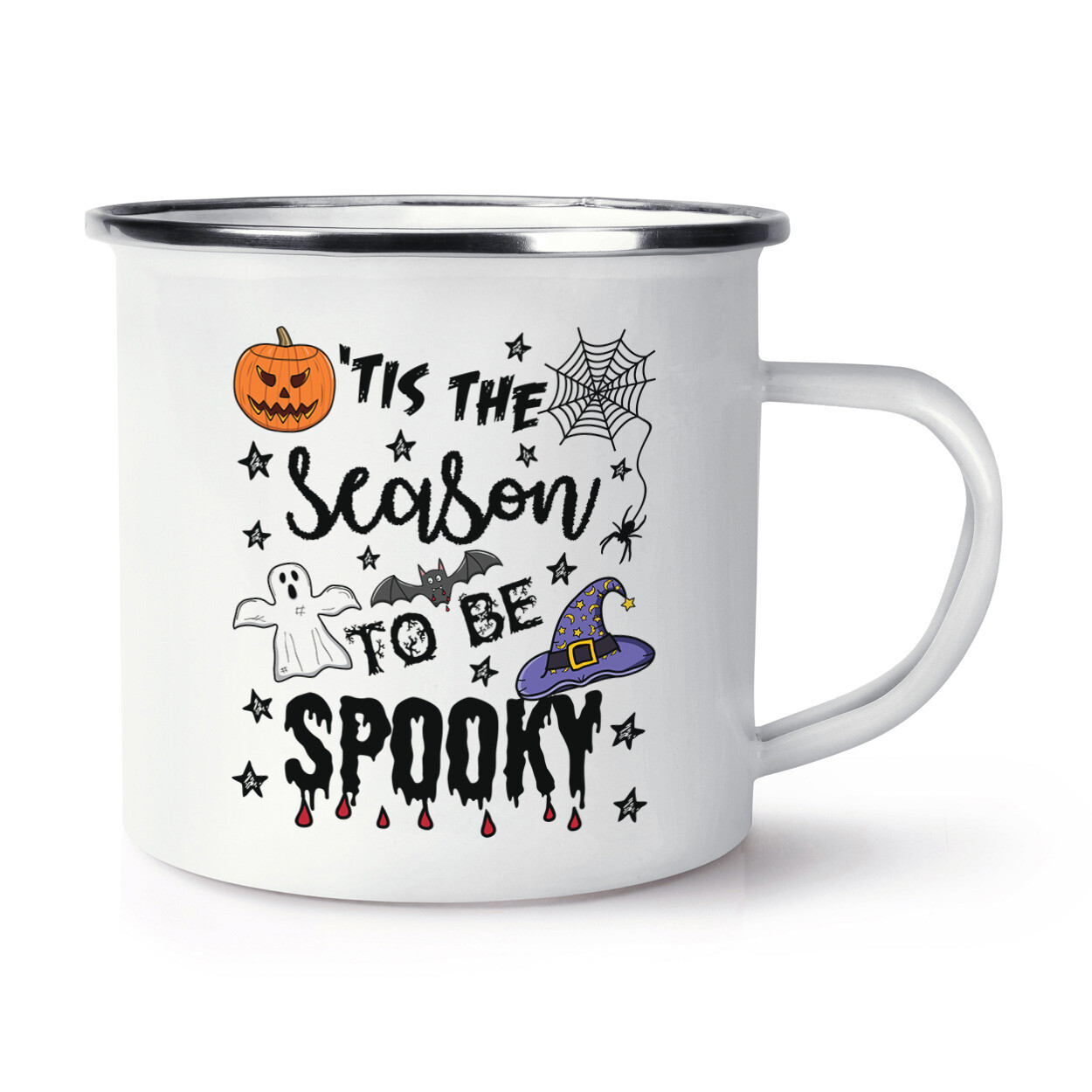 Tis The Season To Be Spooky Halloween Enamel Mug Cup Ghost Pumpkin Scary Funny