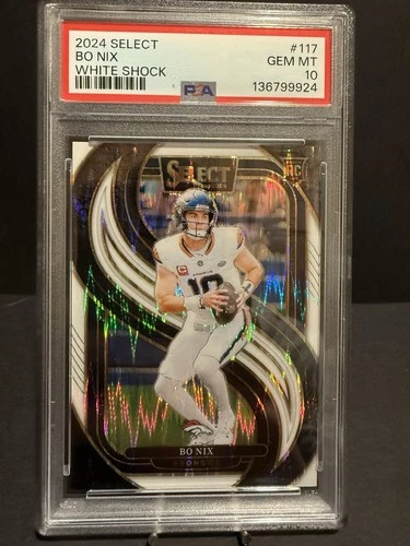 2024 Panini Select Premier Level Bo Nix #117 White Shock Prizm /199 (RC) PSA 10