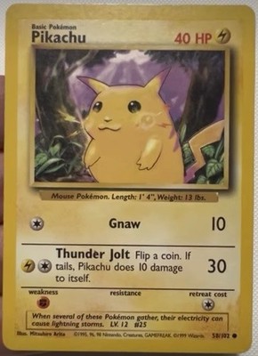 1999 Pikachu Pokemon Karte Base Set 58/102 Near Mint oder höher