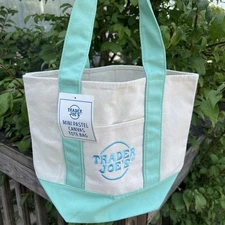 TRADER JOES Mini Canvas Tote Bag Spring 2025 Pastel Green NWT