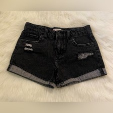 Levi's Girl's Washed Black Distressed Cuffed Girlfriend Shorty Shorts Size 12 R