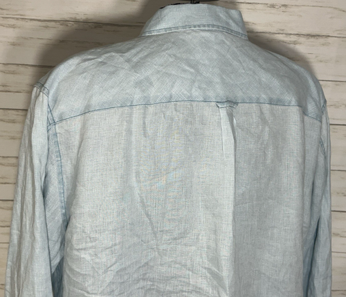 CARBON2COBALT Mens XXL 2XL Light Blue 100% LINEN Button Down Long Sleeve - Picture 10 of 14