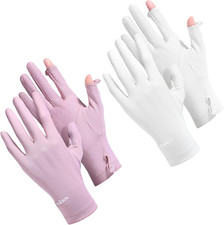 2 Packs Women Sun Protection Driving UV Gloves Full Finger Touchscreen Non Slip