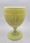 Fenton Olde Virginia Glass Fine Cut And Block Custard Uranium Glass Compote Dish