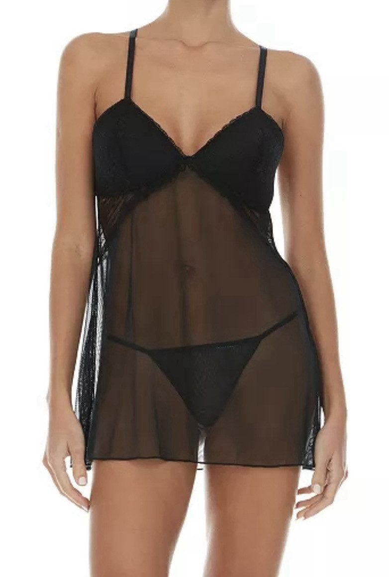 Flora Nikrooz Large Babydoll Set Black Lace Adjustable Strap With Thong 2-Piece