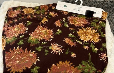 April Cornell Table Runner Antoinette Floral Maroon French Country Fall 16x90