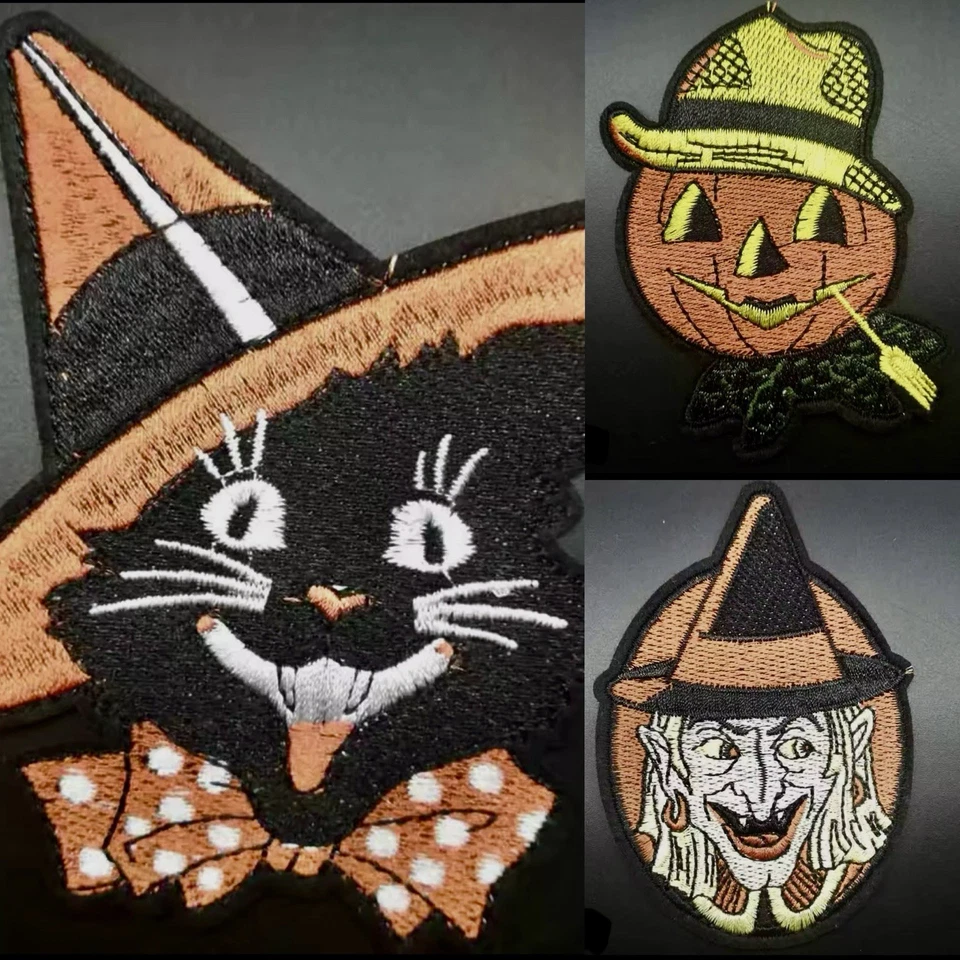🔥3pc Vintage Style Halloween Iron On Patch SET WITCH, CAT & PUMPKIN Beistle VTG - Image 2 of 4