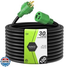 RVMATE 3 Prong 30 Amp Generator Extension Cord 100 Feet, NEMA L5-30P/L5-30R 1