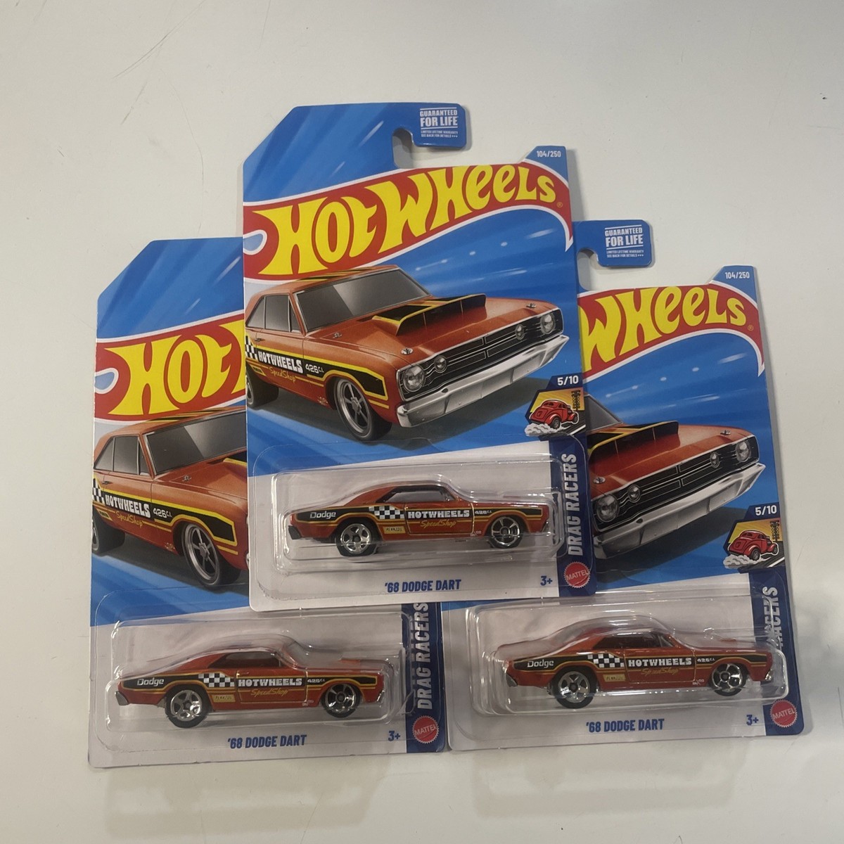 Hot Wheels '68 Dodge Dart Drag Racers Diecast Car Orange Lot Of 3