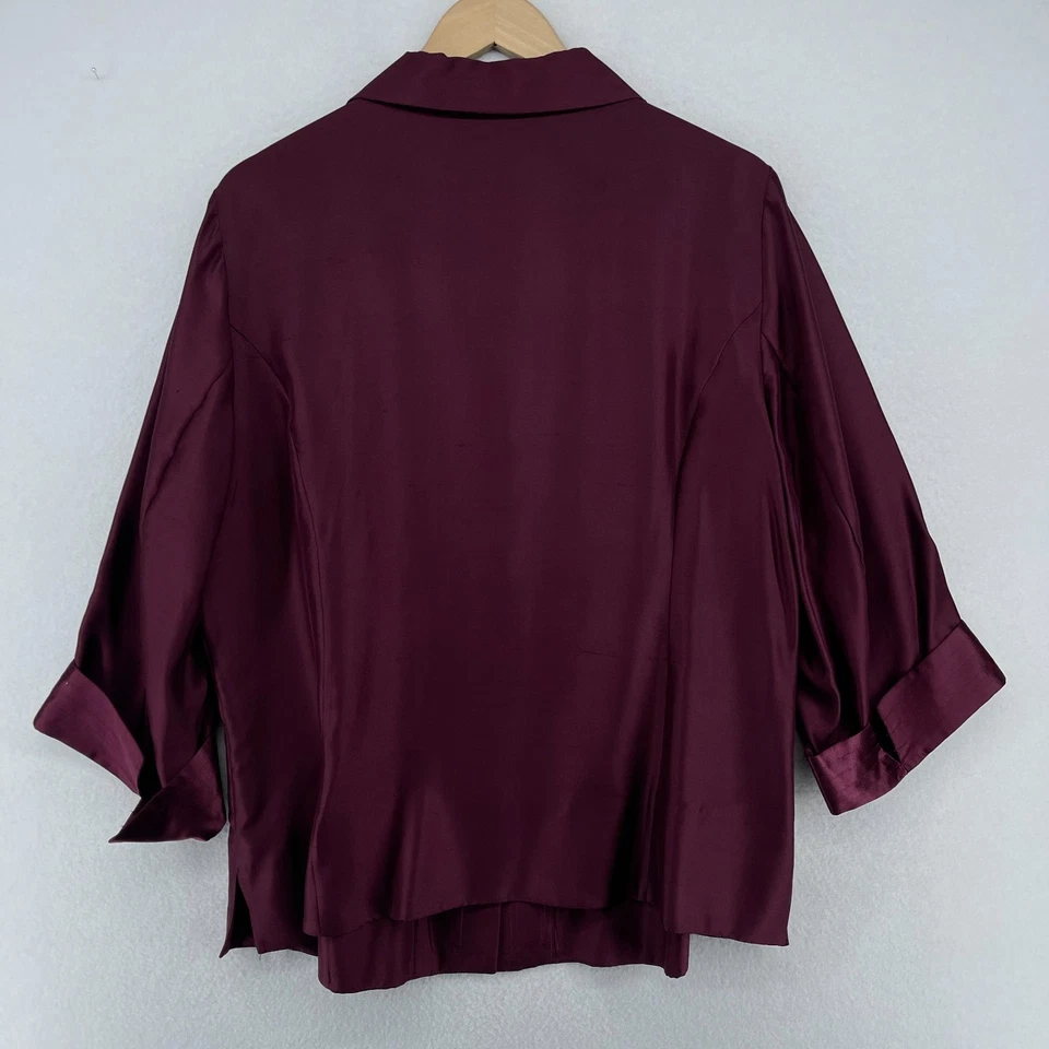 Camisa KATE HILL 18W Plus Seda Satén Abotonada Puños Manga 3/4 Blusa Púrpura Foto 2 de 4