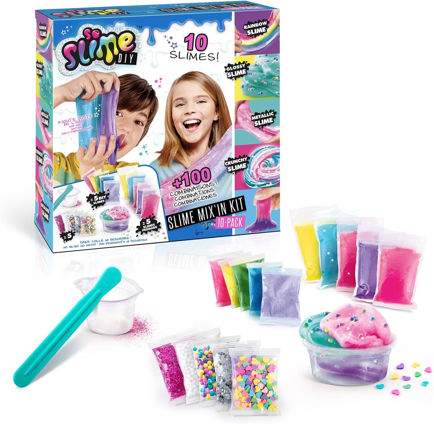 So Slime DIY Mix'in Kit 10 Pack, Multi-coloured, Make 10 Slimes, Styles and Dec