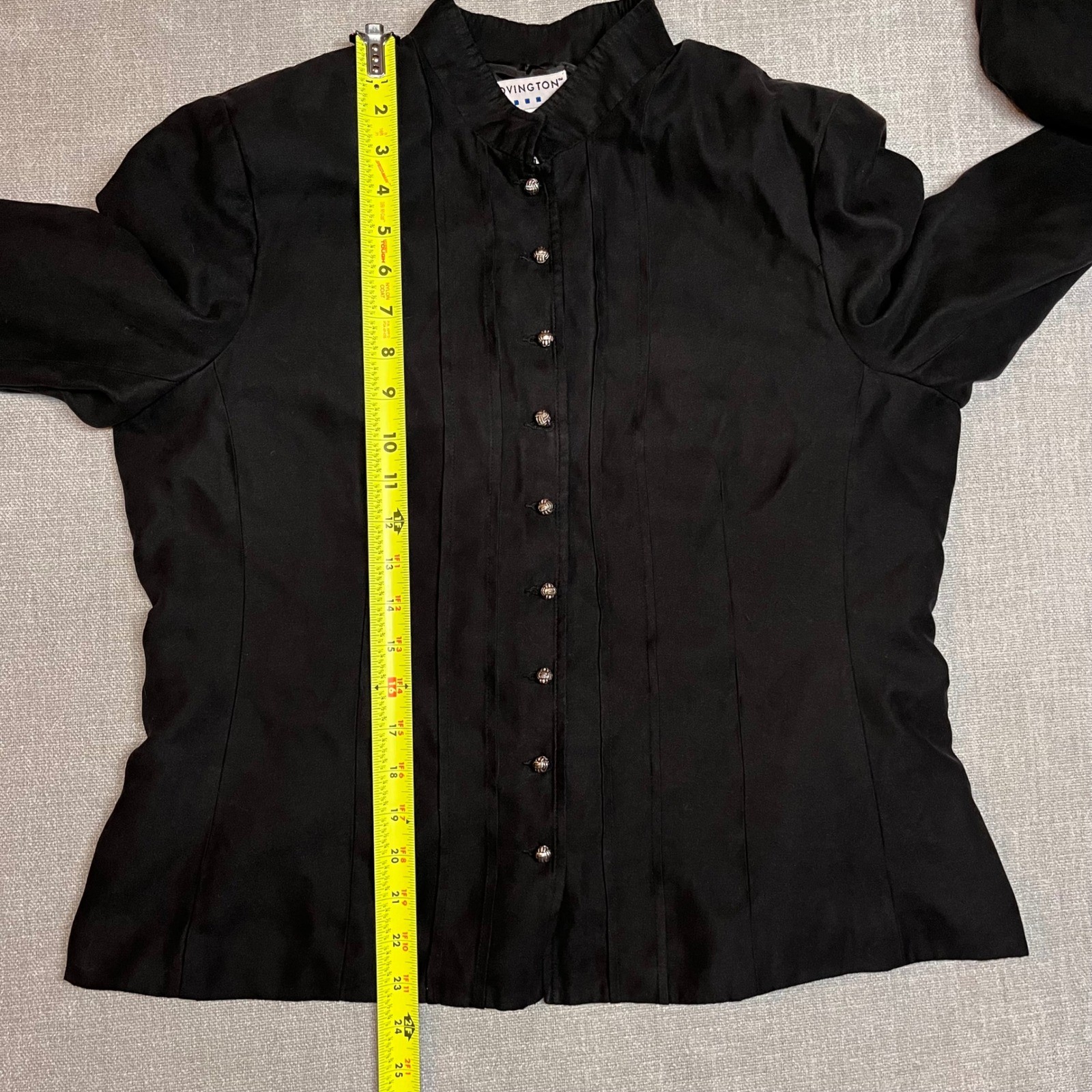 Black Button Down Mandarin Collar Long Sleeve Lig… - image 3