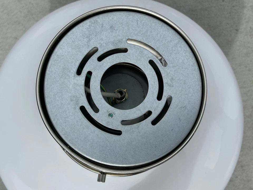 Large Vintage Opal Glass Shade Polished Nickel Fixture Semi-Flush Schoolhouse - Image 3 of 4