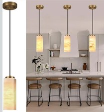 Natural Alabaster Pendant Lights, H-11in Pendant Light Fixtures, Marble Squar...