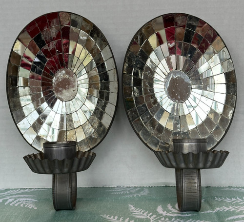 Mirror Mosaic Wall Sconces Tin Radiating Mirror Spider Web Pattern See Video
