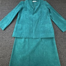 Vintage Mollie Parnis Ultrasuede Skirt Suit Womens 14 Green Made USA 70s Union