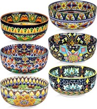 Ceramic Cereal Bowls Set of 6, 28 Oz Bohemian Soup Bowl, Colorful Bowls Set
