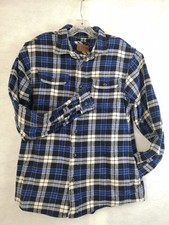 ORVIS Big Bear Heavyweight Flannel Shirt Men s L Shacket Blue Plaid Pockets