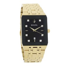 Bulova Men's Modern Diamond Gold Tone Black Dial Quartz Watch 97D118