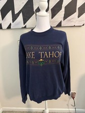 Vintage 90s Hanes Activewear Lake Tahoe Navy Crewneck Sweatshirt